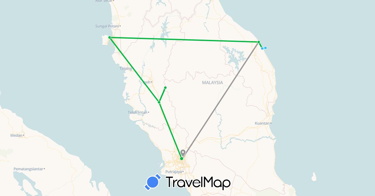 TravelMap itinerary: driving, bus, plane, boat in Malaysia (Asia)